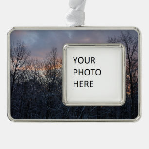 Winter Sunrise I Pastel Natuur Landschap Verzilverd Omlijst Ornament