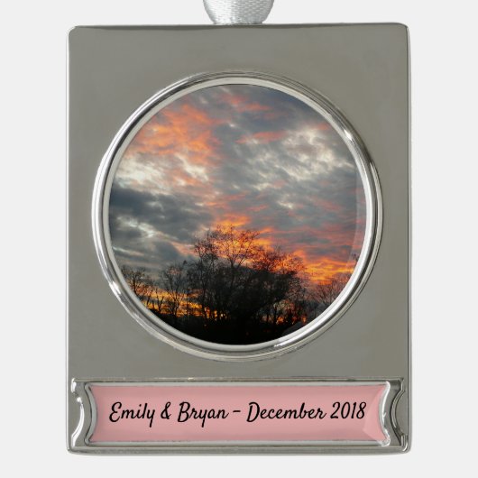 Winter Sunset Natuur Landscape Photography Verzilverd Banner Ornament (Voorkant)