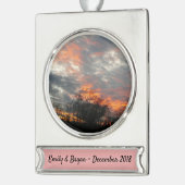 Winter Sunset Natuur Landscape Photography Verzilverd Banner Ornament (Links)