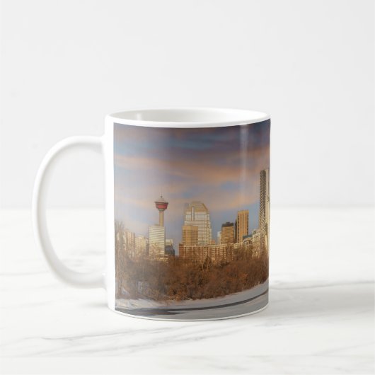 Winter Sunset Scene bij Calgary Skyline Koffiemok (Links)