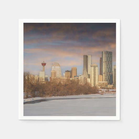 Winter Sunset Scene bij Calgary Skyline Servet (Voorkant)