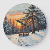 Winter Sunset tree pine snow  Grote Klok (Voorkant)