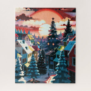 Winter Sunset Village Legpuzzel