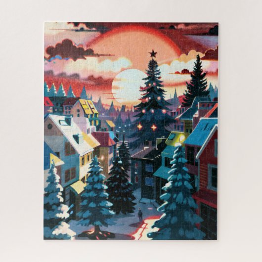 Winter Sunset Village Legpuzzel (Verticaal)