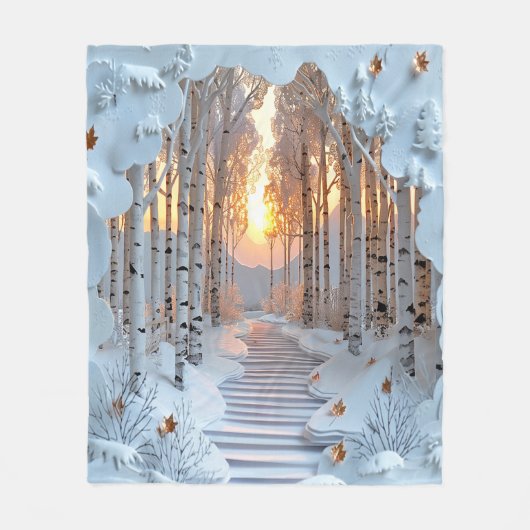 Winter Sunset White Birch Forest Fleece Deken (Voorkant)