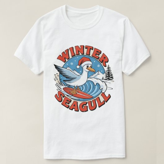 Winter Surfer Seagull T-shirt (Design voorkant)