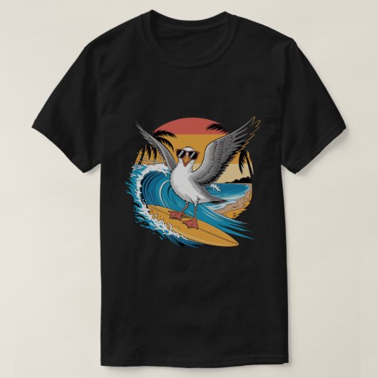 Winter Surfer Zeemeeuw, Grappig Zeemeeuw Surfen T-shirt (Design voorkant)