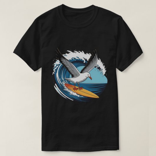 Winter Surfer Zeemeeuw, Meeuw Surft T-shirt (Design voorkant)
