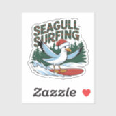 Winter Surfer Zeemeeuw, Vrolijk Kerstmeeuw Sticker (Vel)