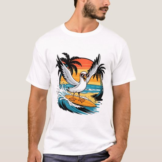 Winter Surfer Zeemeeuw, Zeemeeuw Surfen T-shirt (Voorkant)