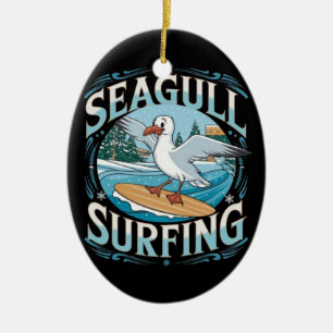 Winter Surfer Zeemeeuw, Zeemeeuw Surfen, Zeemeeuw  Keramisch Ornament