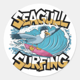 Winter Surfer Zeemeeuw, Zeemeeuw Surfen, Zeemeeuw Ronde Sticker