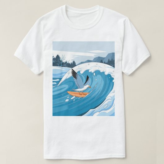 Winter Surfer Zeemeeuw, Zeemeeuw Surfen, Zeemeeuw T-shirt (Design voorkant)