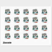 Winter Surfer Zeemeeuw, Zeemeeuw Vrolijk Kerstfees Ronde Sticker (Vel)