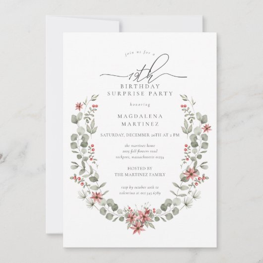Winter Surprise Party Greenery 19e verjaardag Kaart (Voorkant)