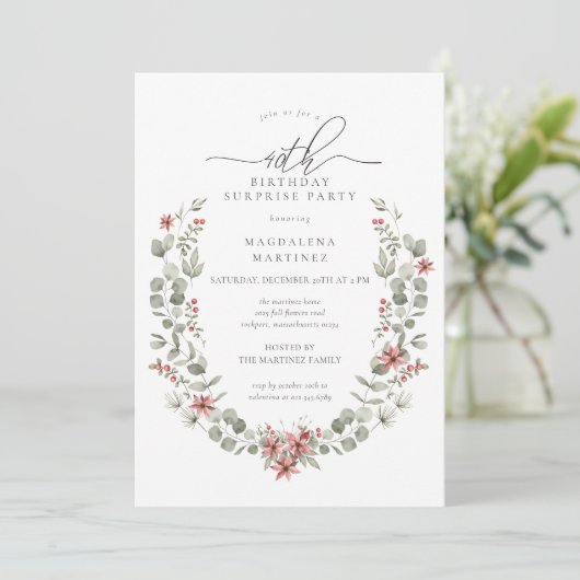 Winter Surprise Party Greenery 40e verjaardag Kaart (Staand voorkant)