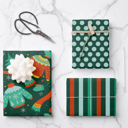 Winter Sweater Scarf Sokken Wrapping Paper set of (Voorkant)