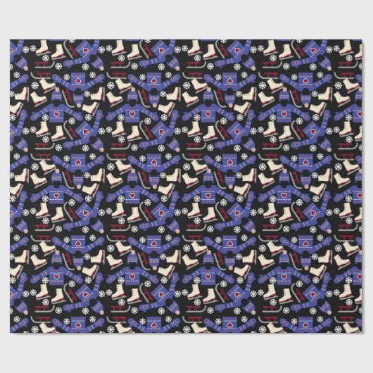 Winter Sweater Sets en Schaatsen op zwart Cadeaupapier (Vlak)