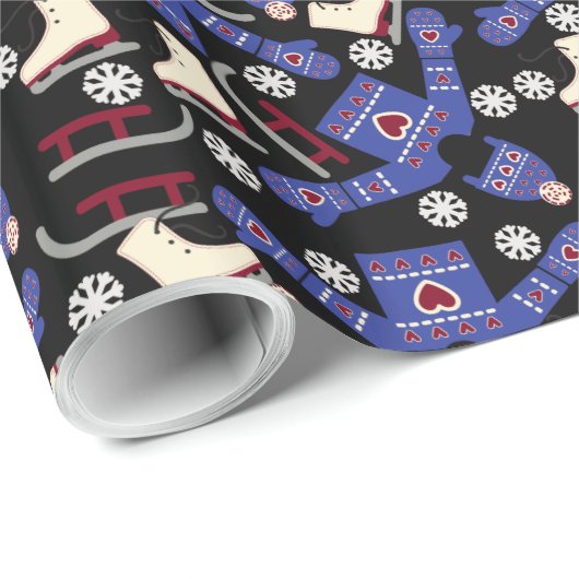 Winter Sweater Sets en Schaatsen op zwart Cadeaupapier (Rol Hoek)