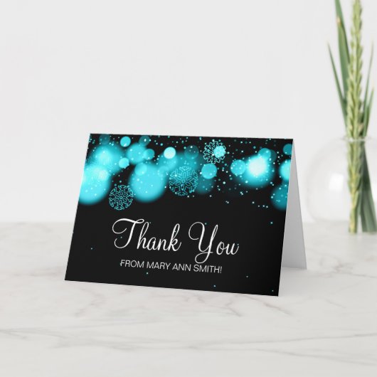 Winter Sweet 16 Bedankt Turquoise Bokeh Lights (Voorkant)