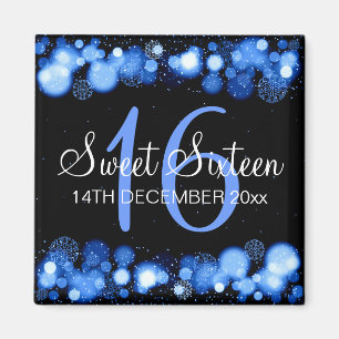Winter Sweet 16 Birthday Party Blue Bokeh Lights Magneet