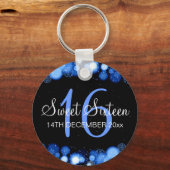 Winter Sweet 16 Birthday Party Blue Bokeh Lights Sleutelhanger (Voorkant)