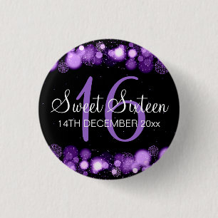Winter Sweet 16 Birthday Party Paarse Bokeh Lights Ronde Button 3,2 Cm