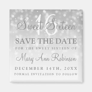 Winter Sweet 16 Birthday Party Silver Bokeh Lights Magneet