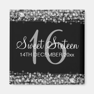 Winter Sweet 16 Birthday Party Sparkles Silver Magneet