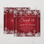 Winter Sweet 16 Birthday Red Silver Snowflakes Kaart (Voorkant / Achterkant)