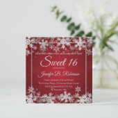 Winter Sweet 16 Birthday Red Silver Snowflakes Kaart (Staand voorkant)