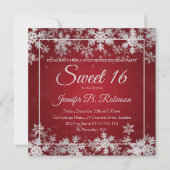 Winter Sweet 16 Birthday Red Silver Snowflakes Kaart (Voorkant)