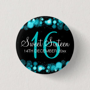 Winter Sweet 16 Birthday Turquoise Bokeh Lights Ronde Button 3,2 Cm