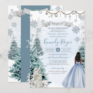 Winter Sweet 16 Holiday Birthday Silver Blue Snow Kaart
