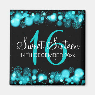 Winter Sweet 16 Verjaardag Turquoise Bokeh Lights Magneet