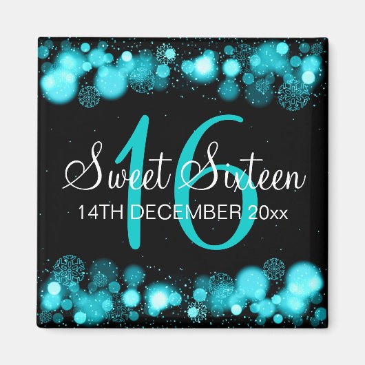 Winter Sweet 16 Verjaardag Turquoise Bokeh Lights Magneet (Voorkant)