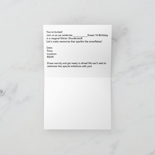 Winter Sweet 16 verjaardagsfeestje uitnodiging (Binnen)