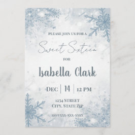 Winter Sweet Sixteen Invitation – Soft Snowflakes Kaart