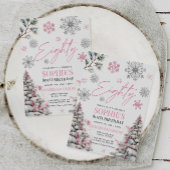 Winter Tachtig Verjaardag Uitnodiging, Roze Winter Kaart