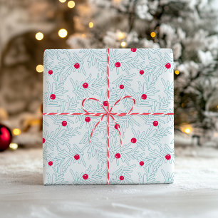 Winter Tak Patroon   Minimale Dennen Tak & Bes Cadeaupapier