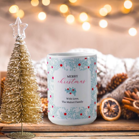 Winter Tak Patroon | Minimale Dennen Tak & Bes Koffiemok
