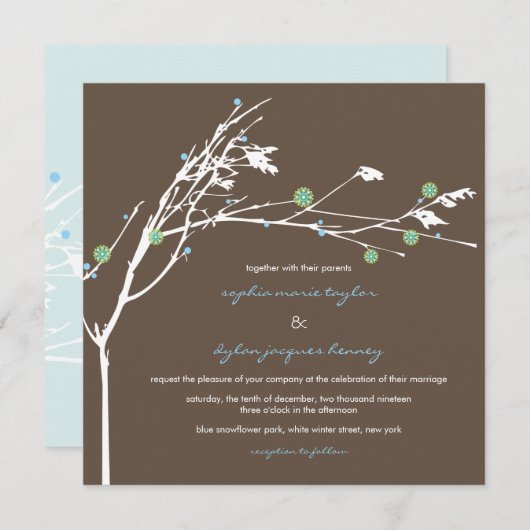 Winter tak sneeuw bloem bruiloft uitnodiging (Voorkant / Achterkant)
