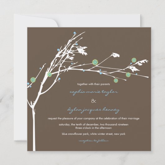 Winter tak sneeuw bloem bruiloft uitnodiging (Voorkant)