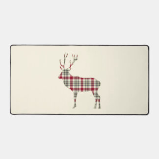 Winter Tartan Plaid Herten Silhouet Desk Mat