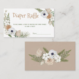 Winter Taupe Floral Diaper Raffle Baby shower Game Visitekaartje