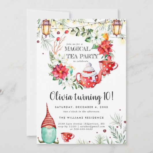 Winter Tea Party Birthday Invitation (Voorkant)