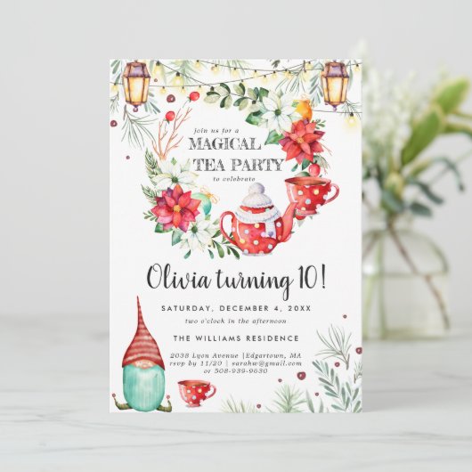 Winter Tea Party Birthday Invitation (Staand voorkant)