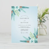 Winter Teal Dennenhout Eucalyptus Bruiloft Kaart (Staand voorkant)