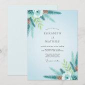 Winter Teal Dennenhout Eucalyptus Bruiloft Kaart (Voorkant / Achterkant)