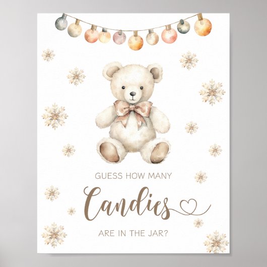 Winter Teddy Baby Beer Raad eens hoeveel snoepjes Poster (Voorkant)